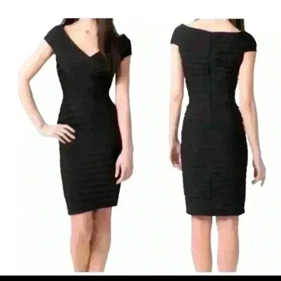 Tadashi Shoji Womens Black Pleated Shutter Cocktail Sleeveless Mini Dress L - Picture 1 of 13